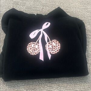 Black Hoodie with Pink Bow & Leopard Cherry Graphic, Pixielane 11/12